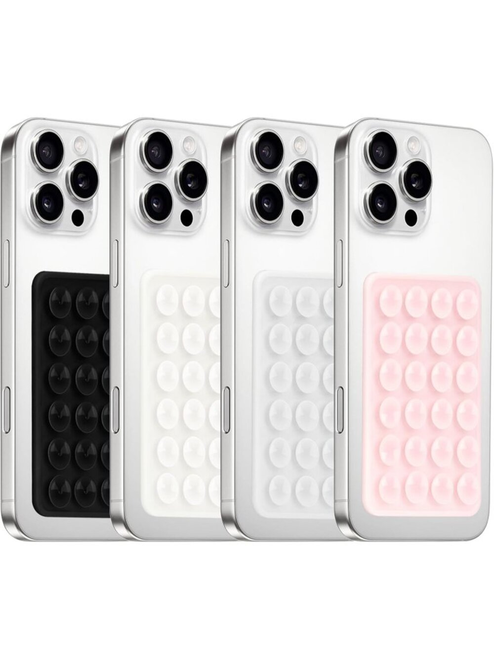 4Pack Black & White & Translucent & Light Pink Silicone Suction Phone Case Mount